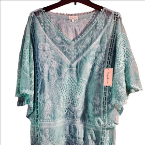 SAPPHIRE Lacey Turquoise Tunic with Butterfly Sleeves Size Small NWT